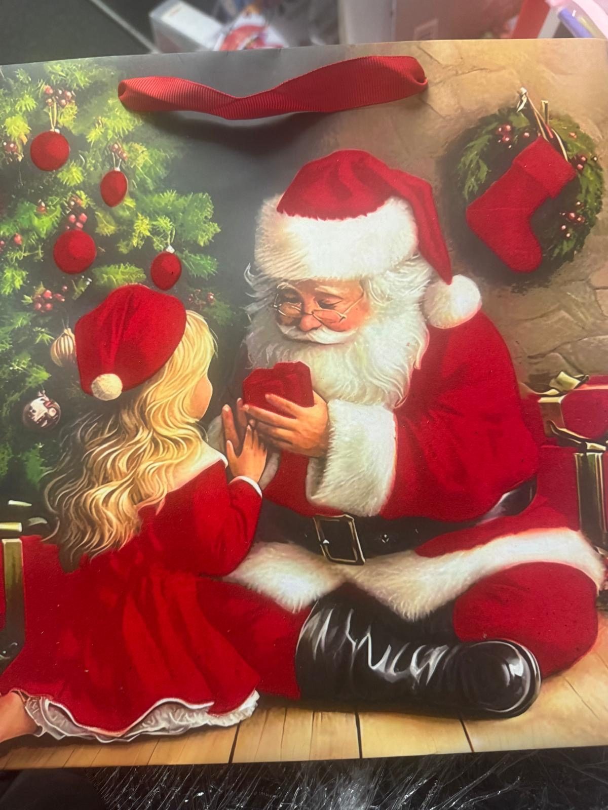 Velvet Christmas gift bag with Santa design