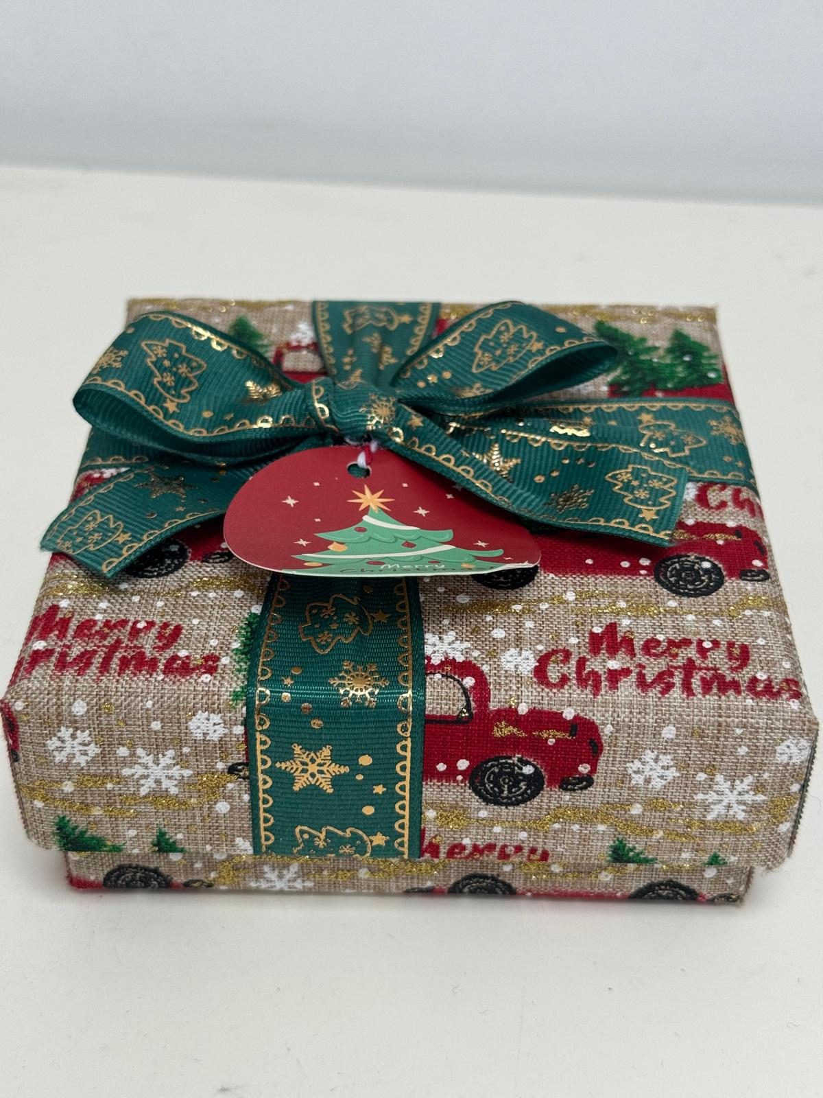 Wrapped Christmas gift with truck design fabric wrap