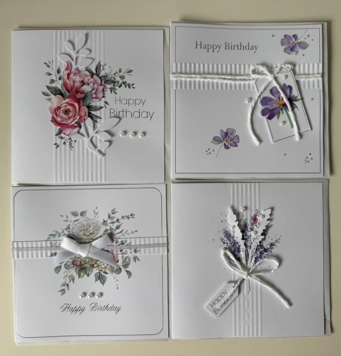 Elegant handmade birthday cards with floral details
