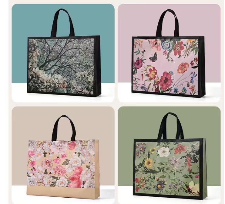 Floral reusable tote bags